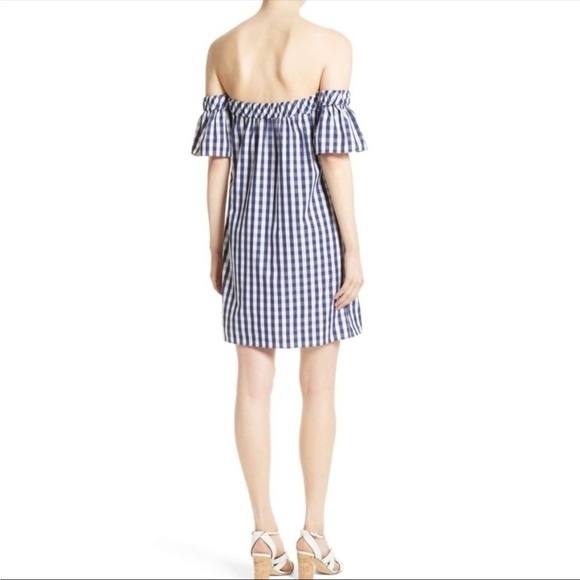Milly / Gingham navy white Off the Shoulder Shift mini Dress Size M - Picture 3 of 8